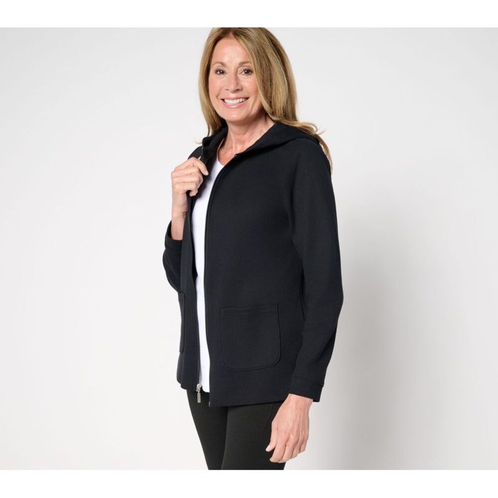 Denim & Co. Women's Jacket Sz 2XS (XXS) Active Waffle Knit Zip Black A698025